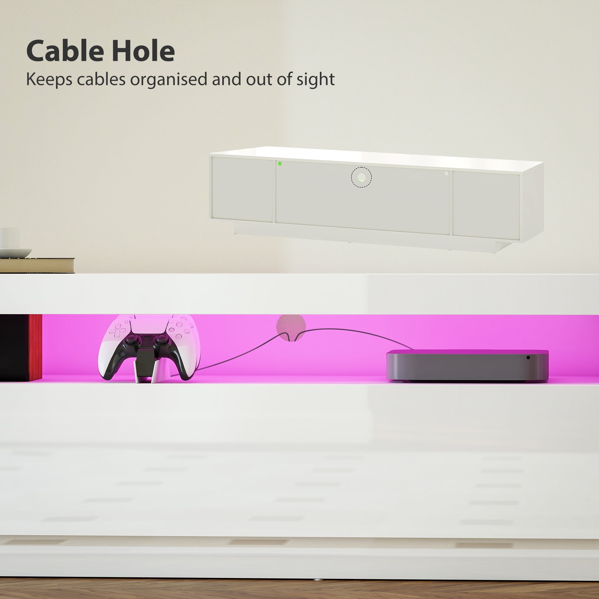 HOMCOM Modern White High-Gloss TV Stand with RGB LED Lighting