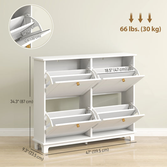 Modern Narrow Shoe Cabinet with 4 Flip Drawers – 47"W x 34"H