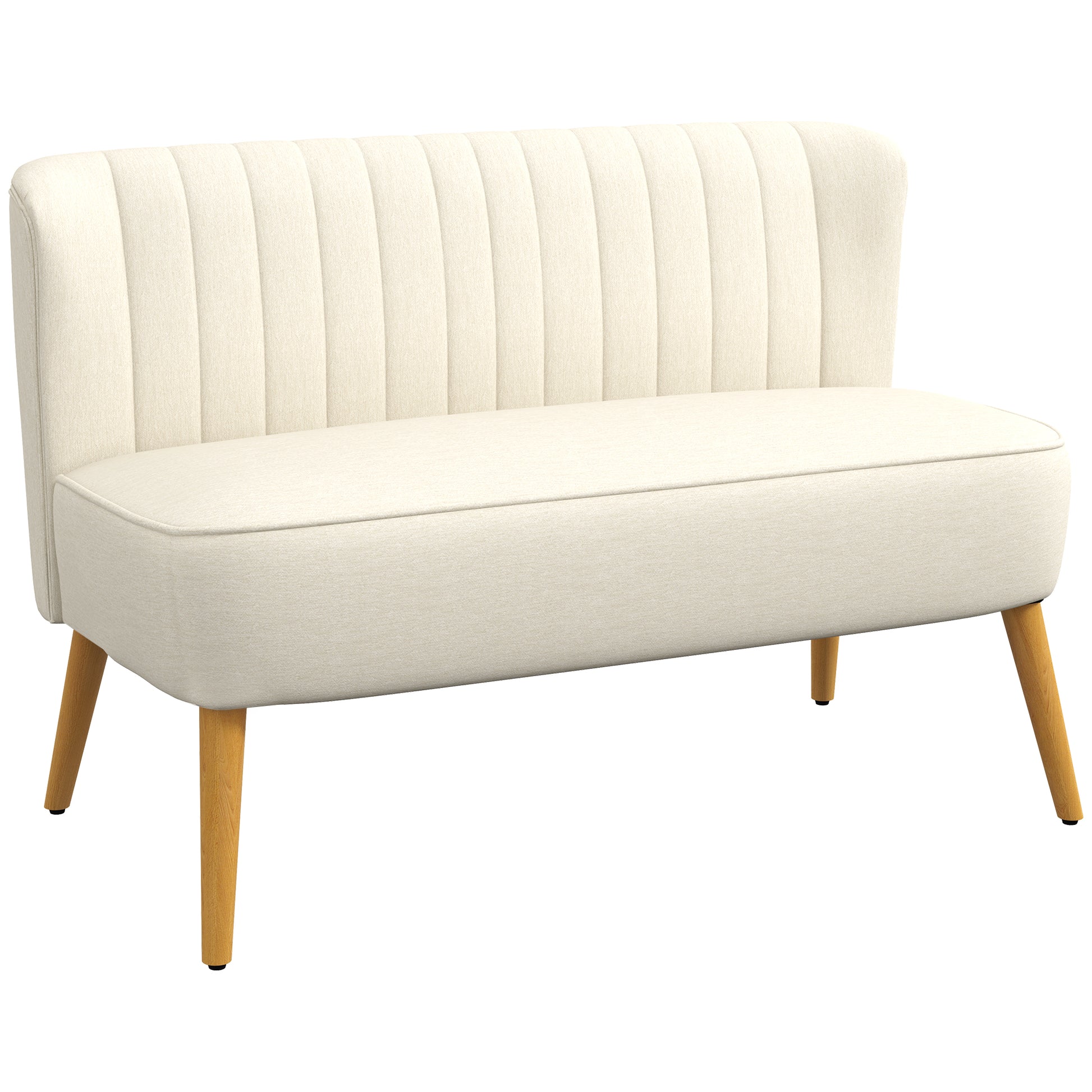 HOMCOM Modern Upholstered 2-Seat Loveseat Sofa, Cream White, Rubber Wood Legs