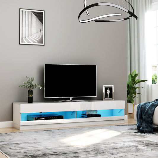 HOMCOM 75-inch High Gloss White LED TV Stand Entertainment Center with Storage