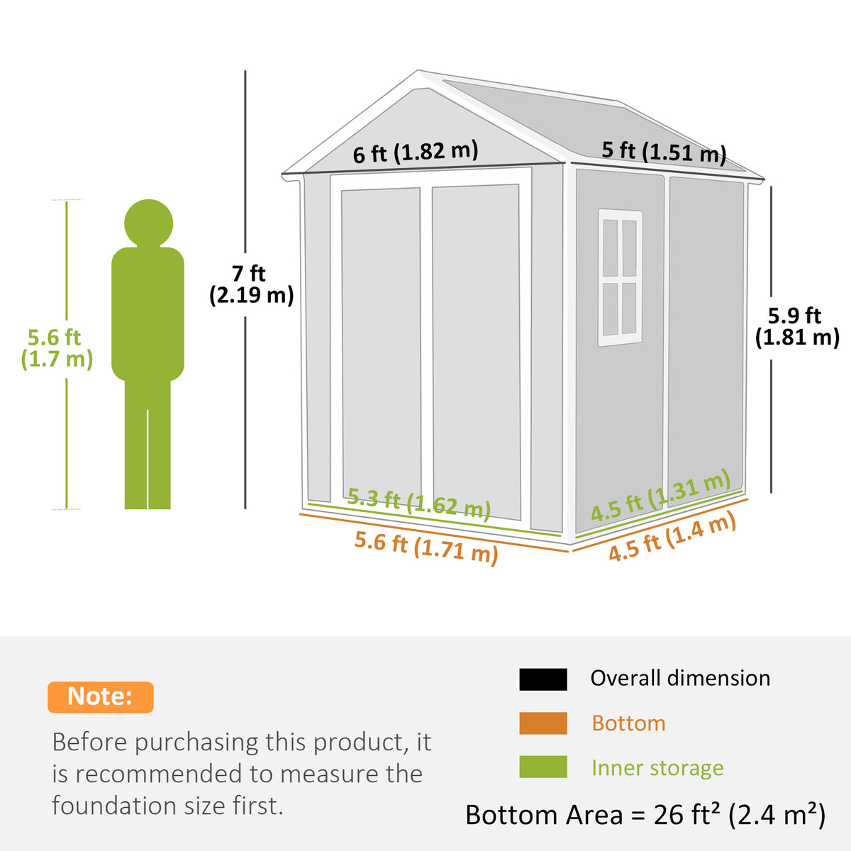 6x5 Plastic Garden Shed, Outdoor Storage Shed with Floor, Window, Lockable Doors and Vents