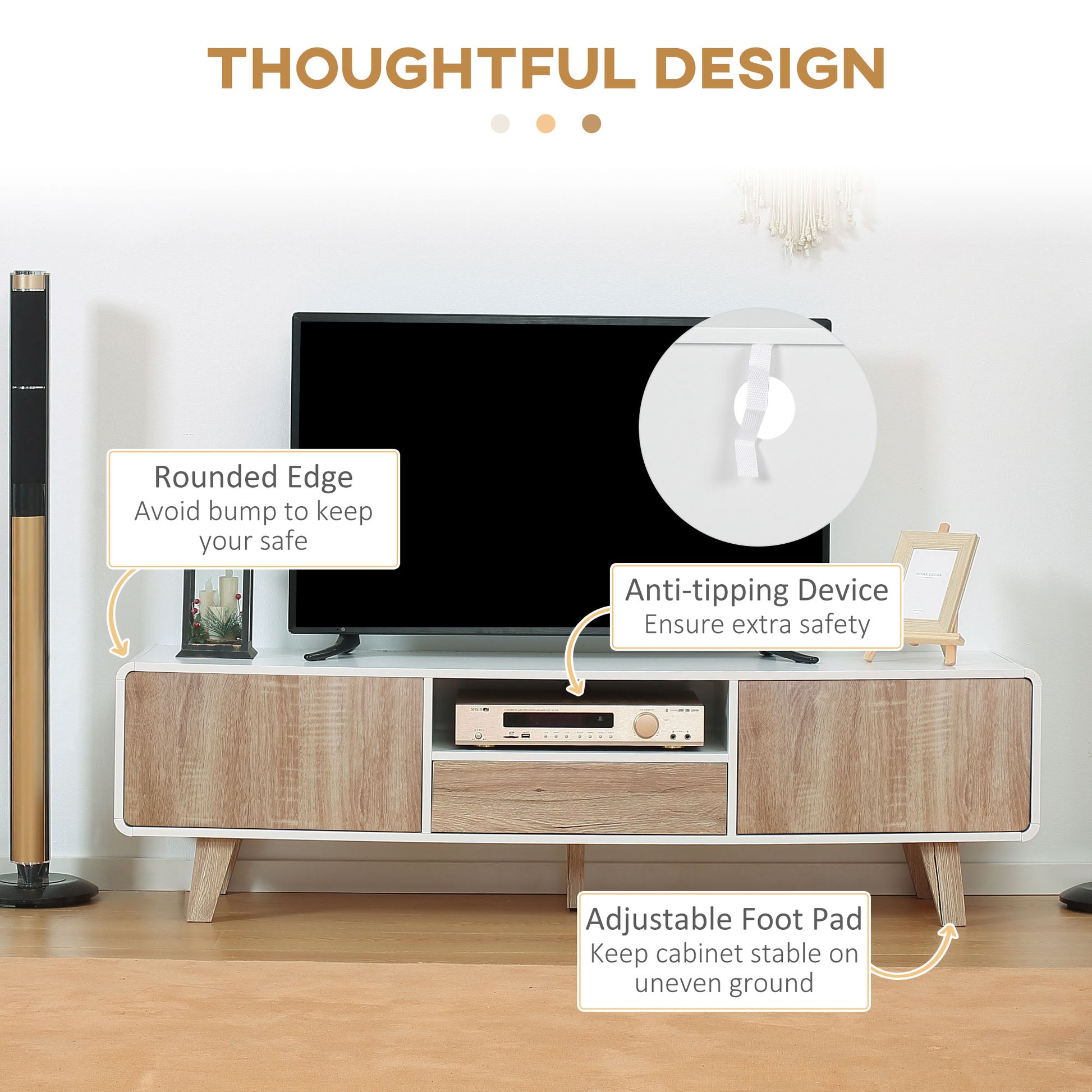 HOMCOM Modern TV Stand Cabinet for 72-inch Flat Screens, Push-Open Drawer Storage