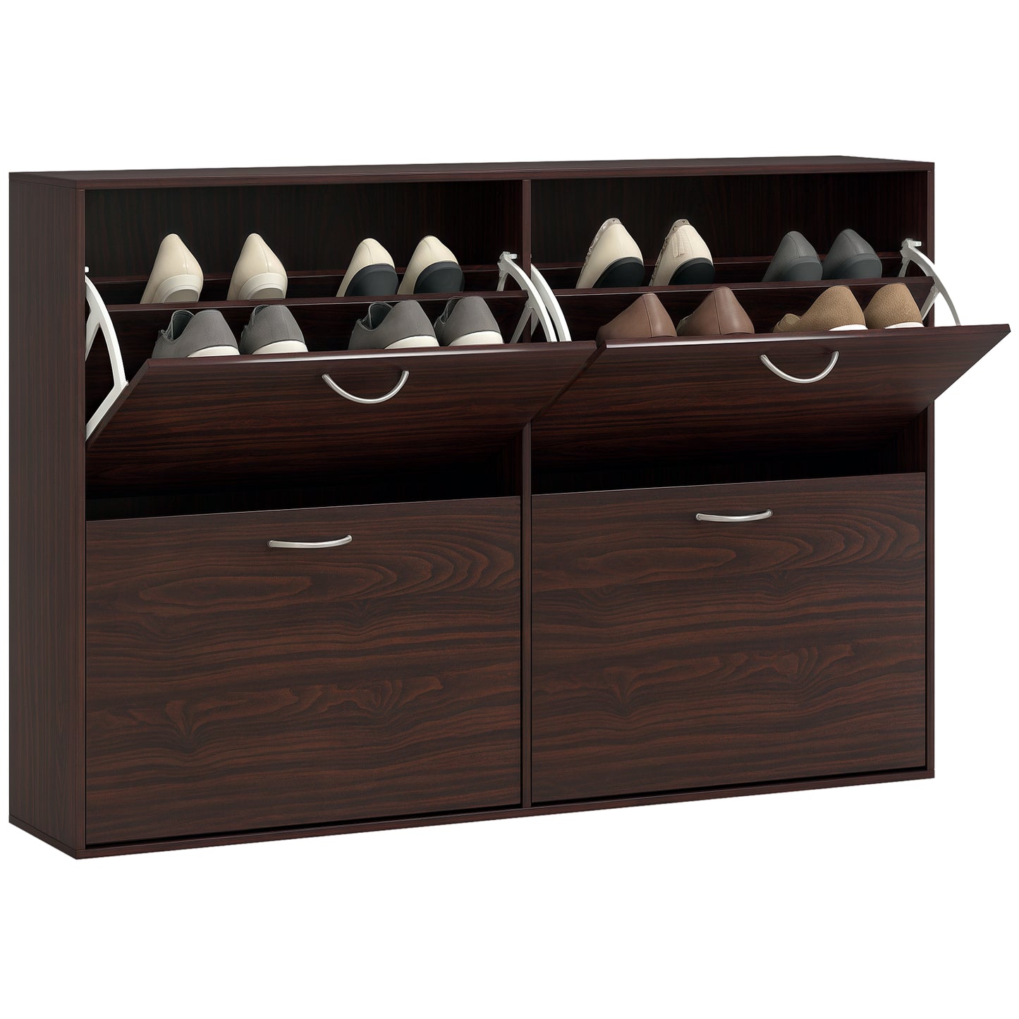 HOMCOM Modern Wooden Flip-Down Shoe Storage Cabinet, 4-Drawer Entryway Organizer
