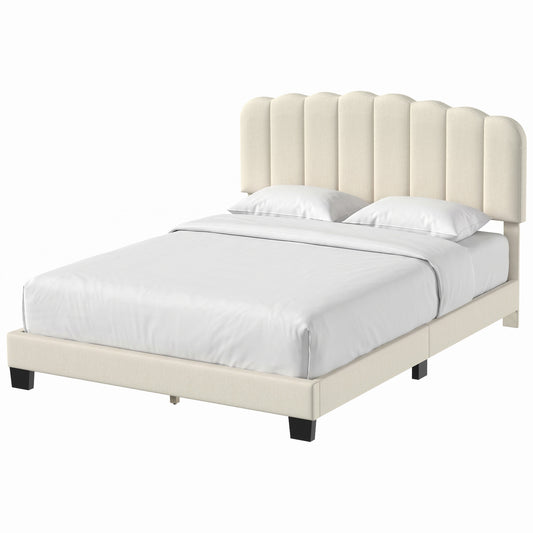 Scalloped Channel-Tufted Linen Bed with Adjustable Headboard