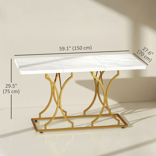 59" Marble-Pattern Dining Table for 6 with Arched Metal Pedestal