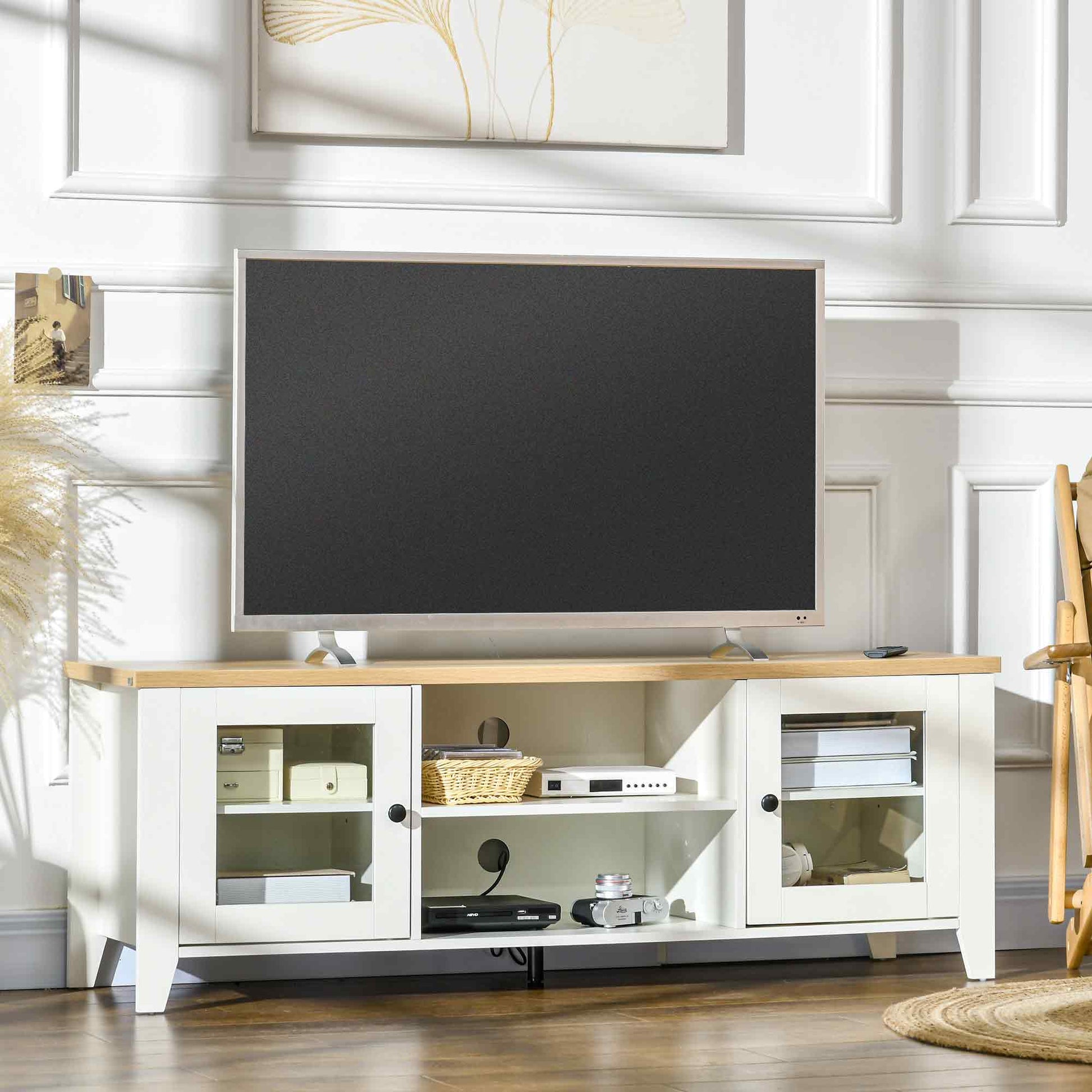 HOMCOM Modern Wood TV Stand for 60-inch TVs, Storage Doors, Open Shelves