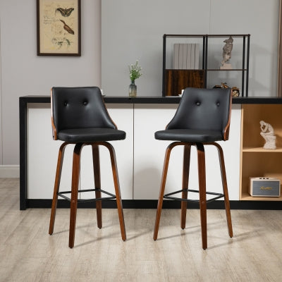 Modern Black PU Leather Counter Height Bar Stools Set, Swivel Backrest, Footrest