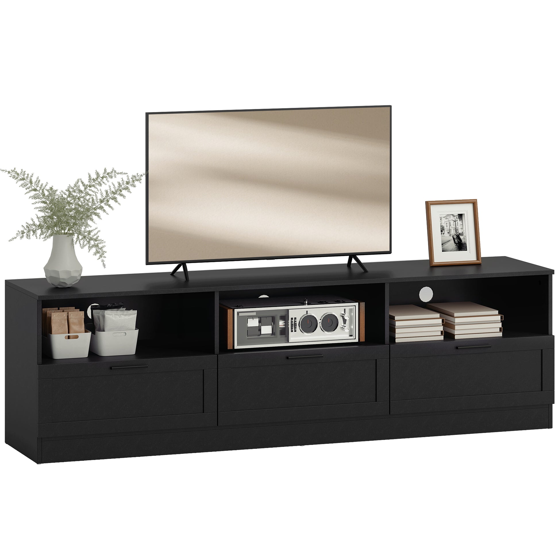 HOMCOM Modern Black TV Stand with Storage for 85-inch TVs