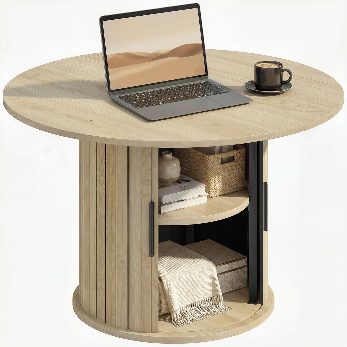 HOMCOM Round Coffee Table 31.5" Natural Wood