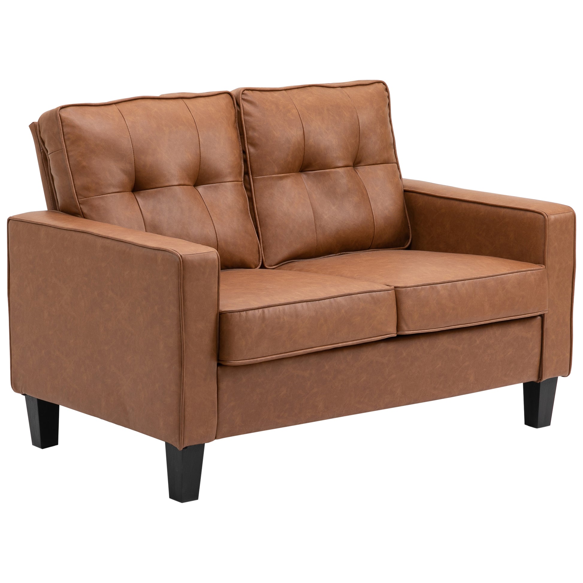 HOMCOM 2-Seater Brown PU Leather Loveseat Sofa, Tufted Back, Metal Frame