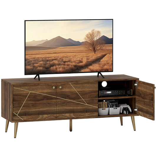 HOMCOM Modern Rustic Brown TV Stand for 60-inch TVs, Adjustable Storage & Cable Management