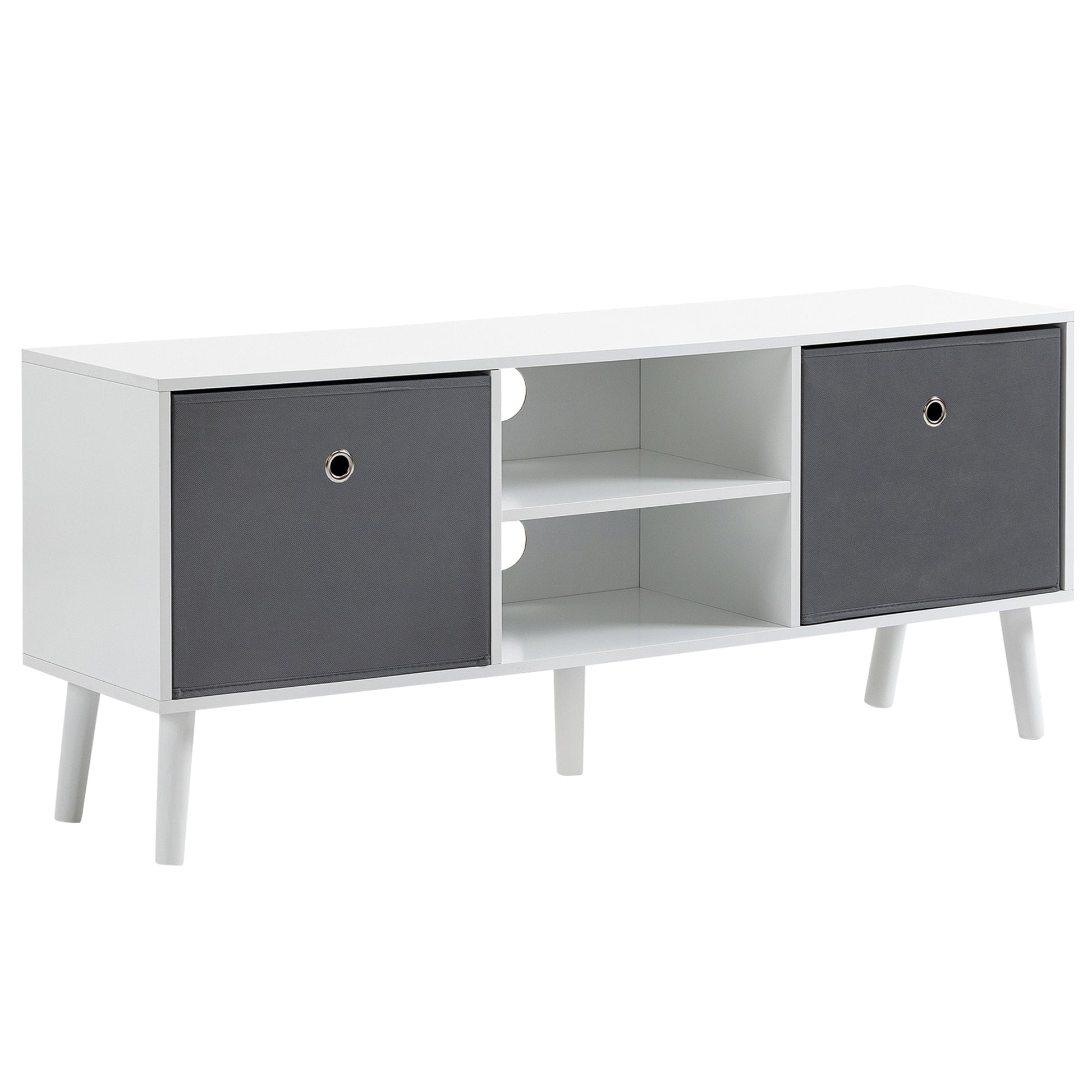 Modern TV Stand Cabinet with Foldable Grey Fabric Drawers and Shelves
