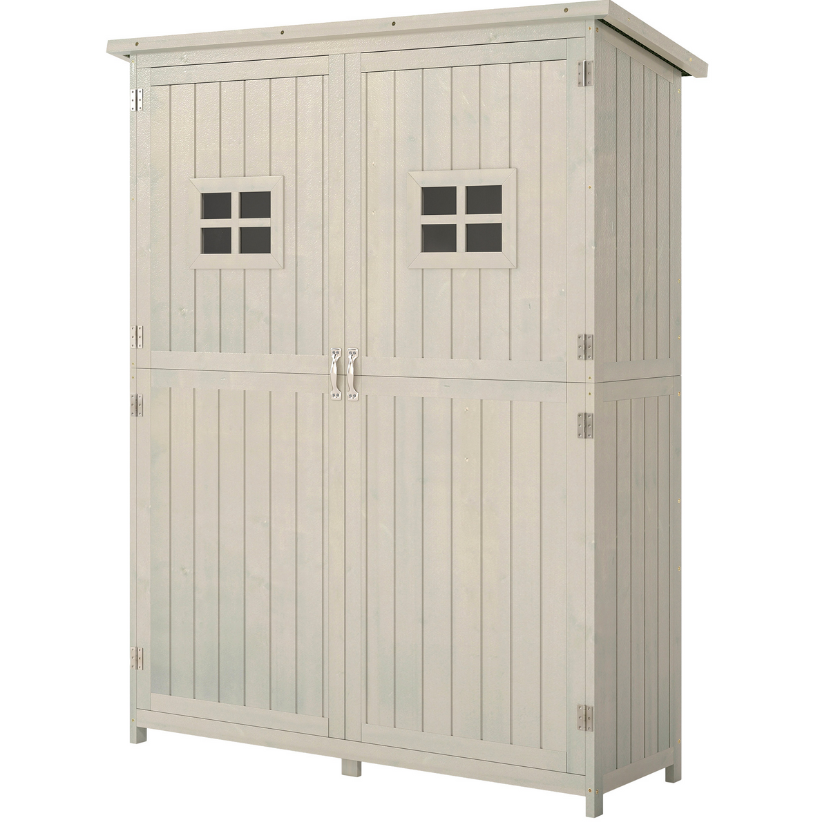 4' x 1.5' Wooden Garden Storage Shed, Outdoor Tool Cabinet Organizer with Windows and Double Door – Grey