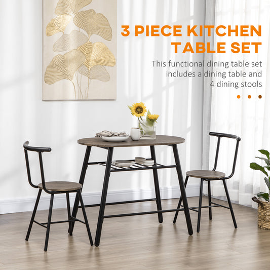 3-Piece Oval Breakfast Table Set for 2 with Storage Shelf