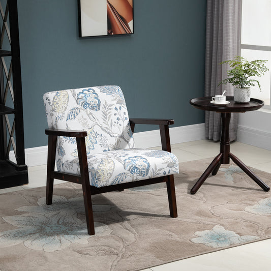 HOMCOM Mid-Century Modern Accent Lounge Chair, Floral Fabric Upholstered, Rubberwood Legs