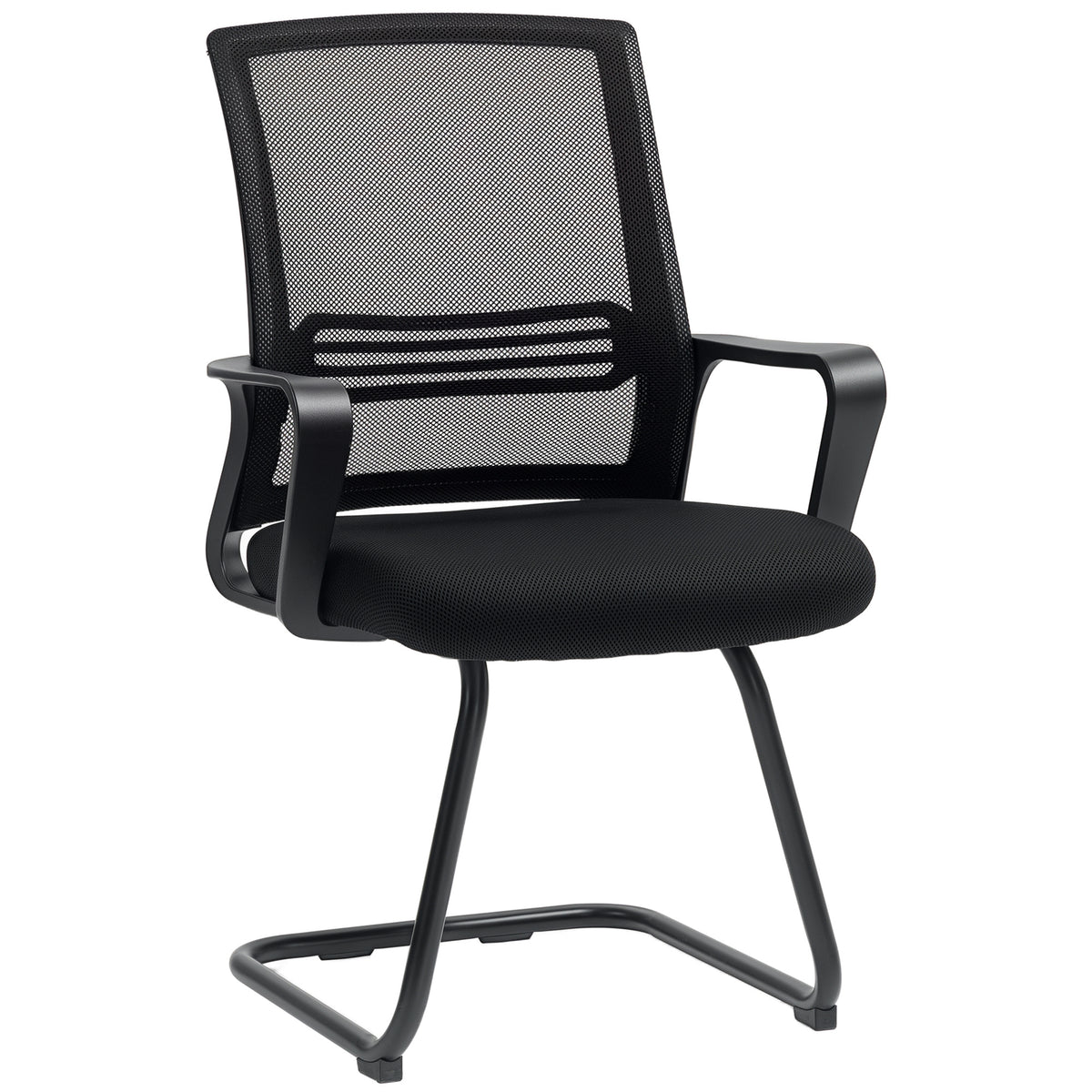 Ergonomic Desk Chair No Wheels, Padded Mesh Office Reception Chair with Sled Base, Black