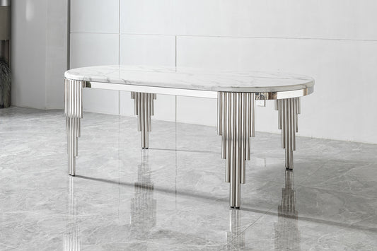 White Marble Dining Table with Chrome Base