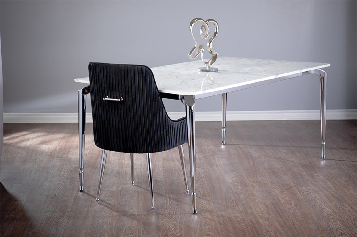 White Marble-Look Dining Table with Chrome Legs
