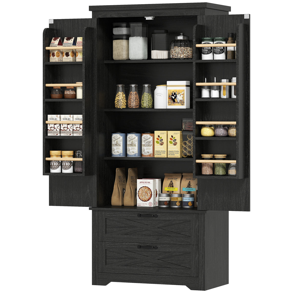 Freestanding Kitchen Pantry Cabinet with Drawers – 29"W x 64"H