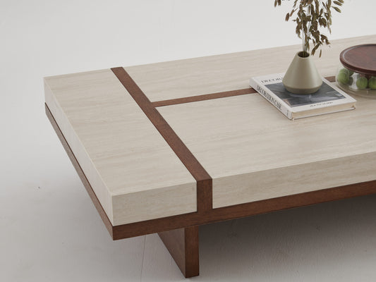 Wood Coffee Table with Inlay Stripe