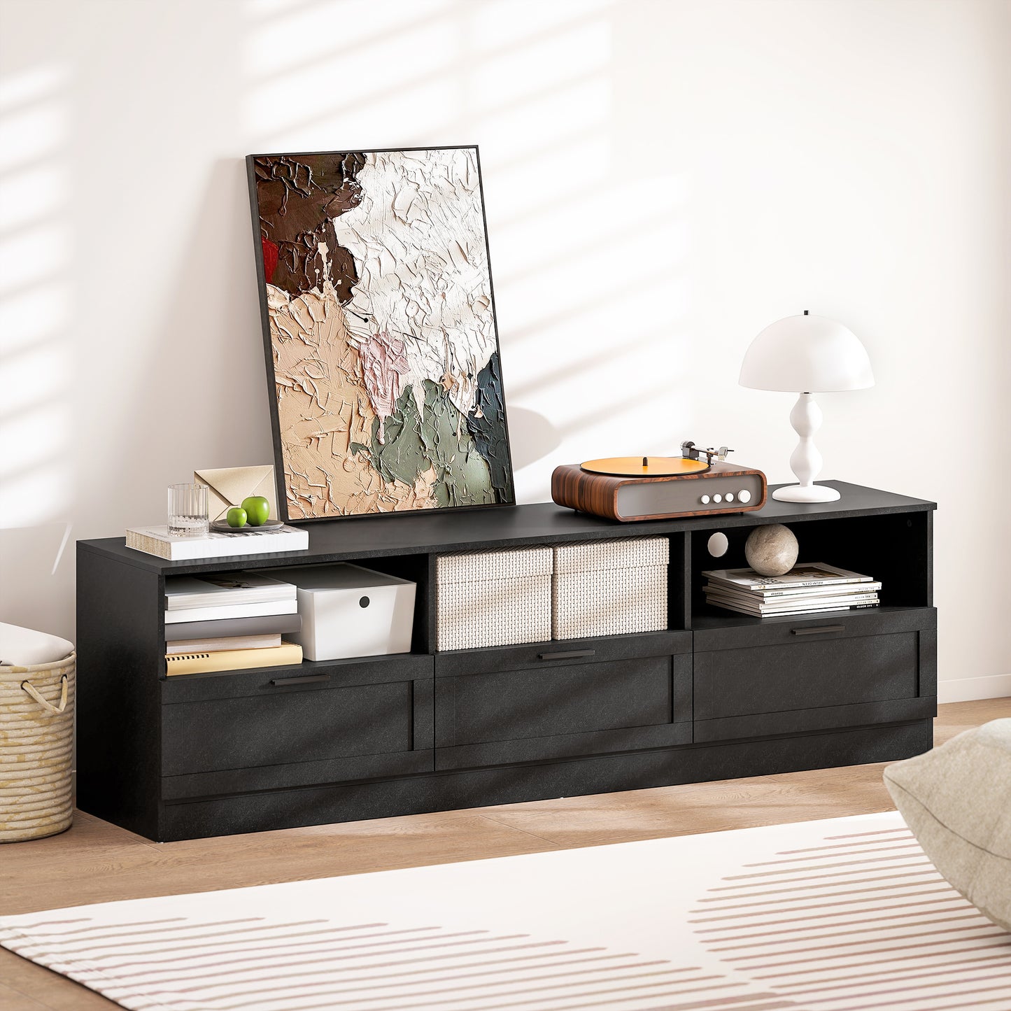 HOMCOM Modern Black TV Stand with Storage for 85-inch TVs