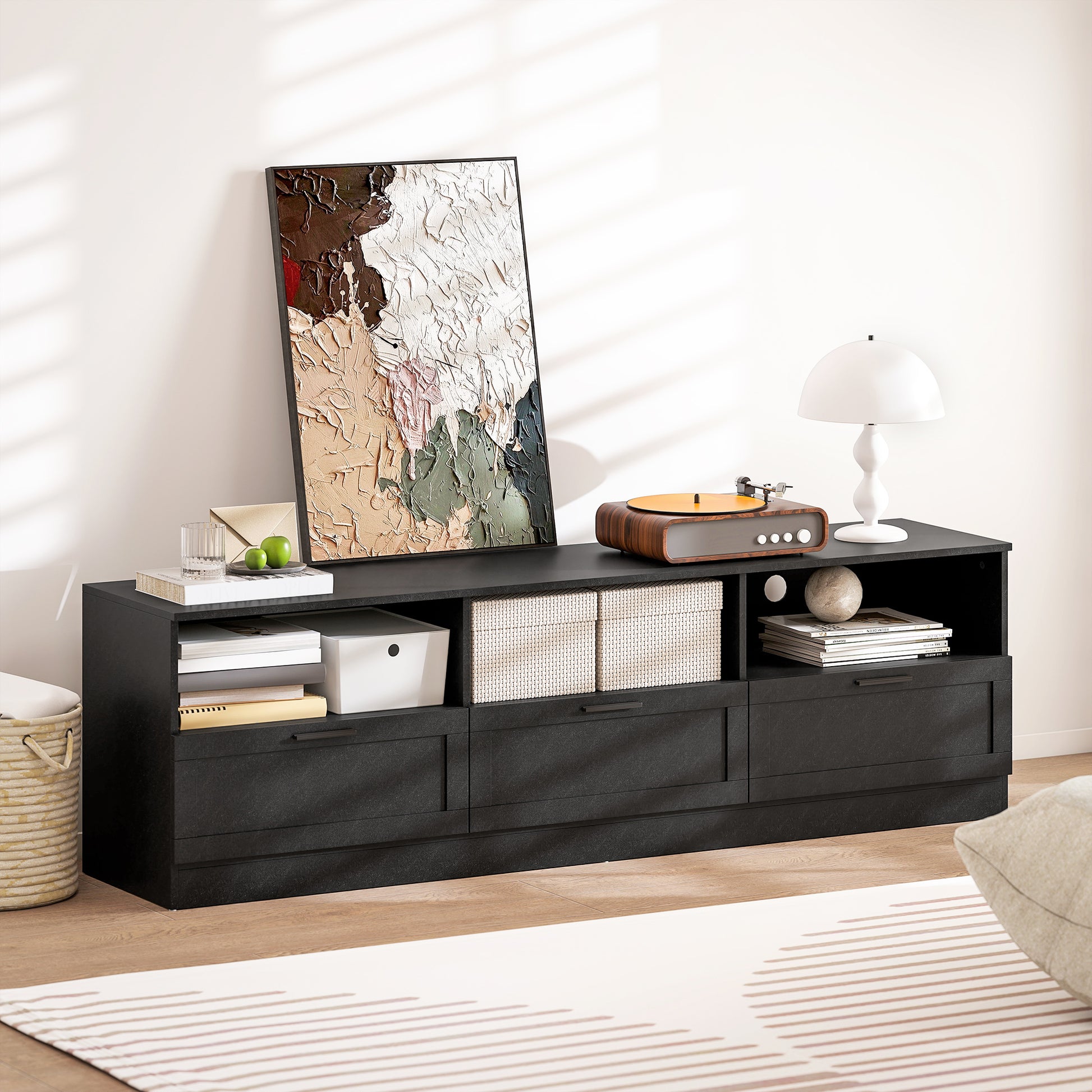 HOMCOM Modern Black TV Stand with Storage for 85-inch TVs