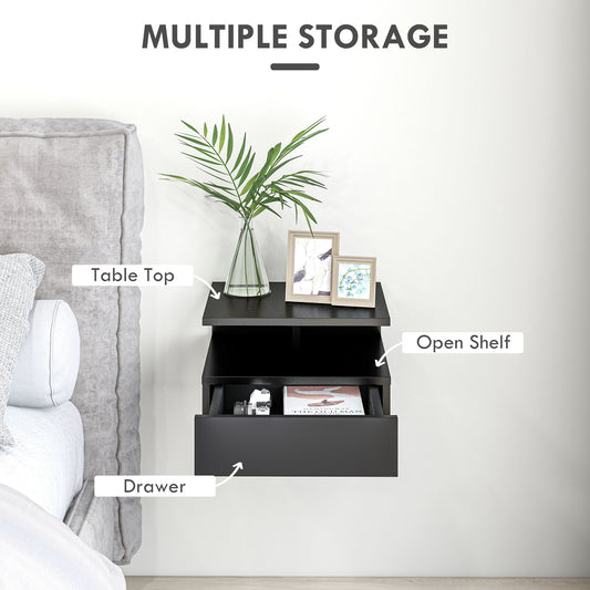 HOMCOM Floating Wall Mounted Nightstands Set of 2, Modern Bedside Tables with Storage