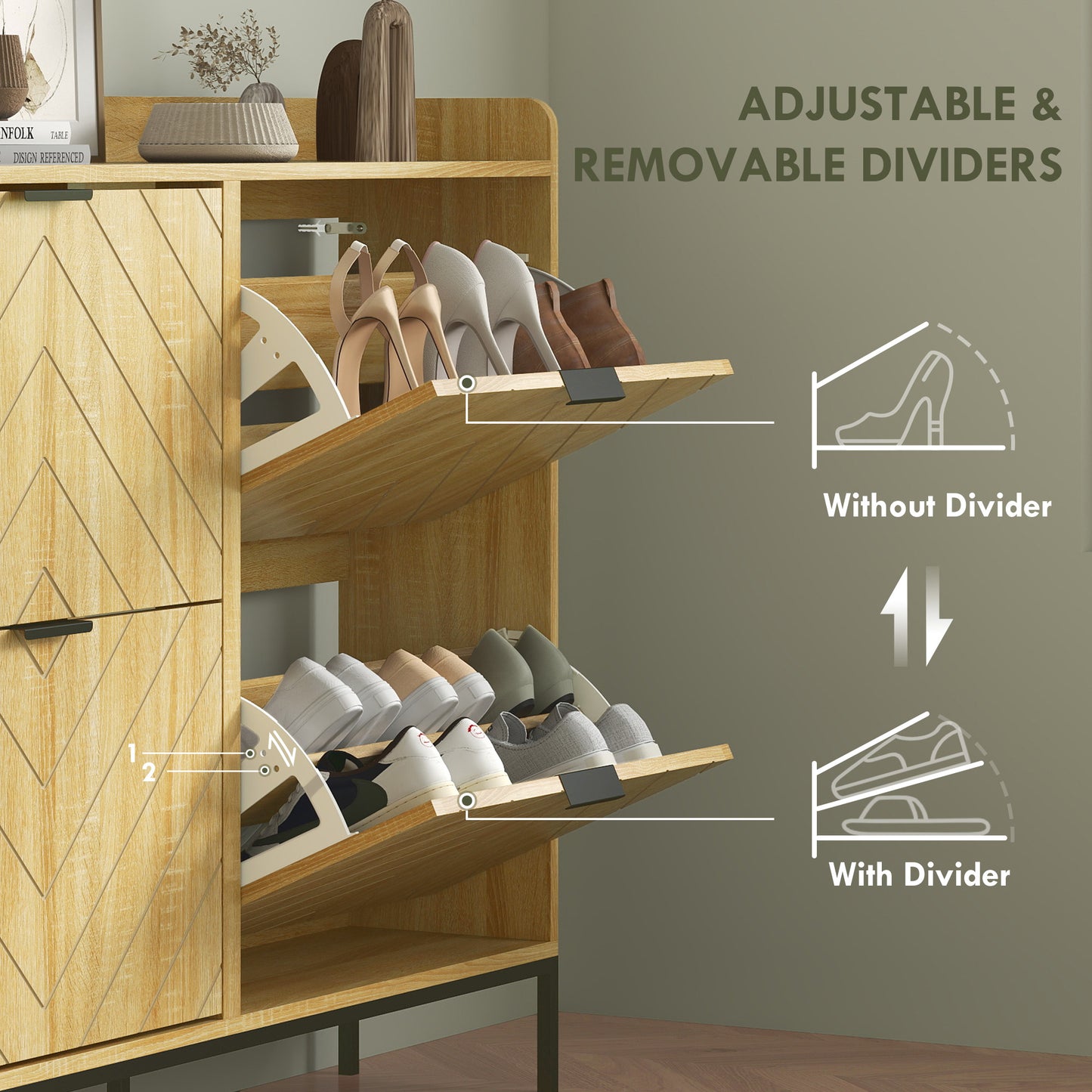 HOMCOM Modern Slim Shoe Cabinet with 4 Flip Drawers for 16 Pairs