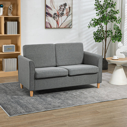 HOMCOM 55-inch Grey Upholstered Loveseat Sofa with Armrests, Sturdy Wood Legs
