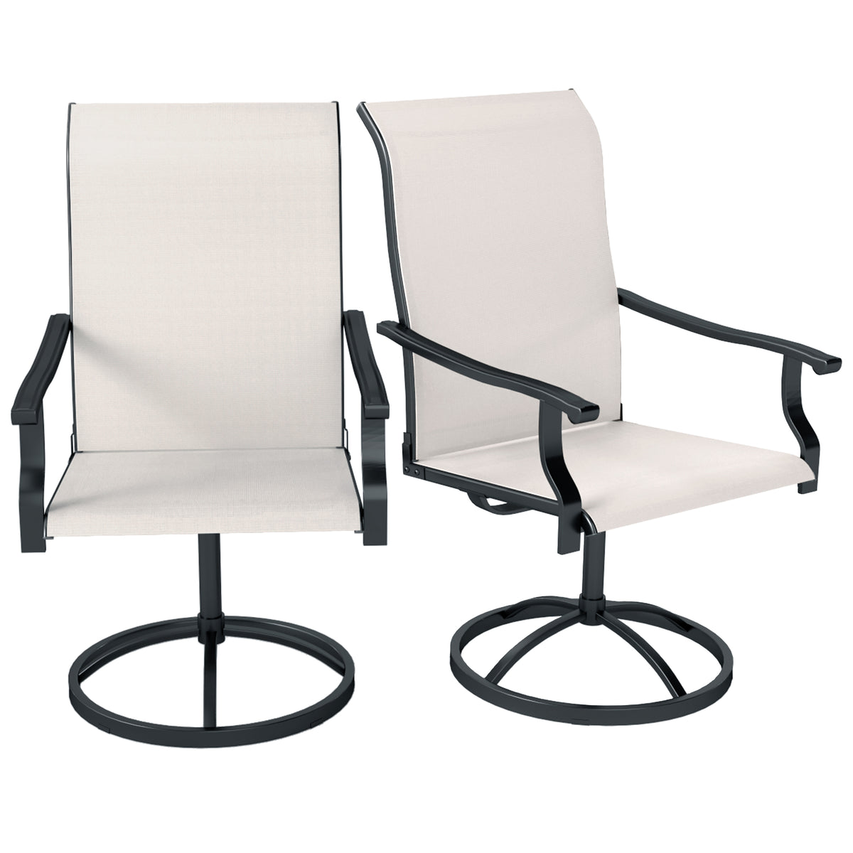 Outdoor Swivel Dining Chairs Set of 2, High Back Swivel Chairs with All Weather Mesh for Deck, Backyard, Poolside – White