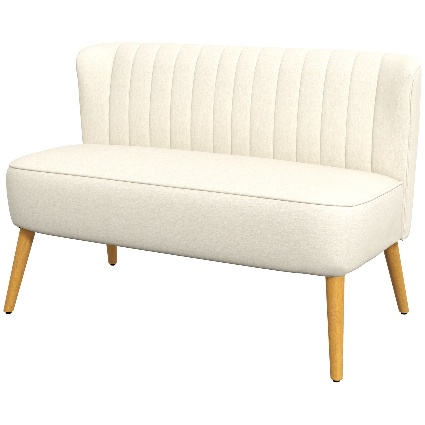 HOMCOM Modern Upholstered 2-Seat Loveseat Sofa, Cream White, Rubber Wood Legs