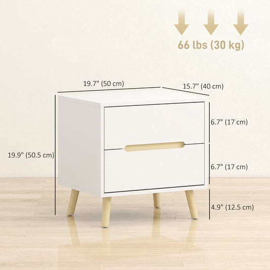 2-Drawer Nightstands with Solid Wood Legs, Set of 2 – 20"W x 20"H
