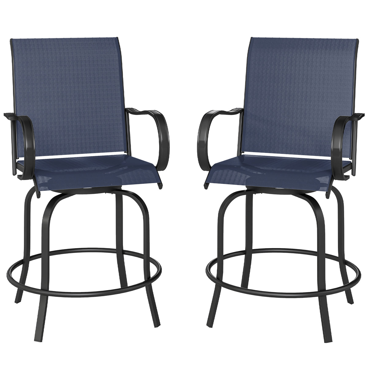 Outdoor Bar Stools Set of 2, 360° Swivel Bar Height Chairs, 26.8" x 29.5" x 48.4", Tan – Navy Blue