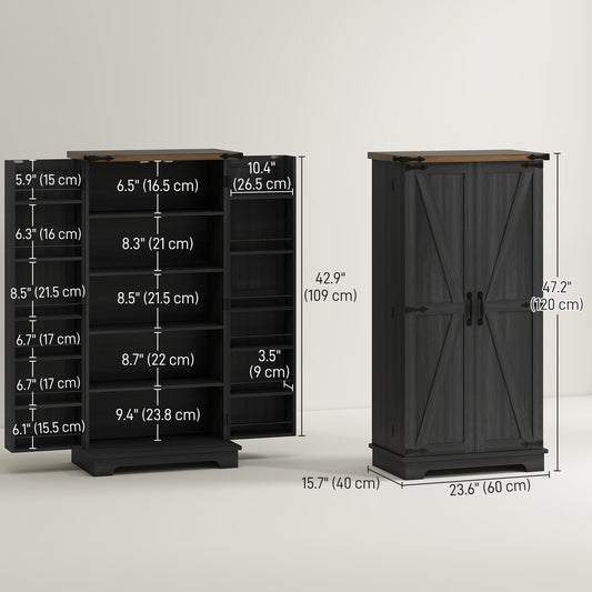 Farmhouse Kitchen Pantry Cabinet with Adjustable Shelves and Door Shelves – 24"W x 47"H