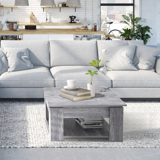 HOMCOM Modern Square Coffee Table with Two-Tier Storage Shelf, Wood Grain Finish