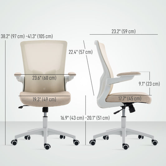 Ergonomic Swivel Desk Chair: Adjustable Lumbar, Flip-up Armrests, Wheels, Beige