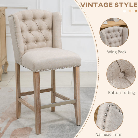 HOMCOM Set of 2 Beige Tufted Upholstered Bar Stools