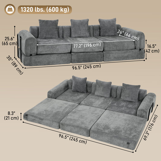 96.5" Boneless Folding Sleeper Sectional