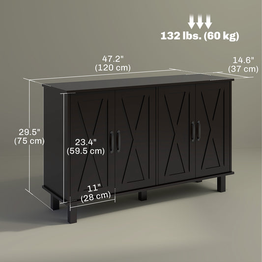 Kitchen Sideboard Cabinet with 4 Barn Doors and 2 Adjustable Shelves – 47"W x 30"H