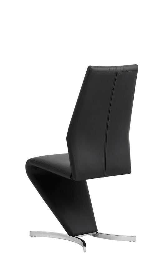 Z-Shaped Black Faux Leather Dining Chair – Vertical Stitch – Set of 2