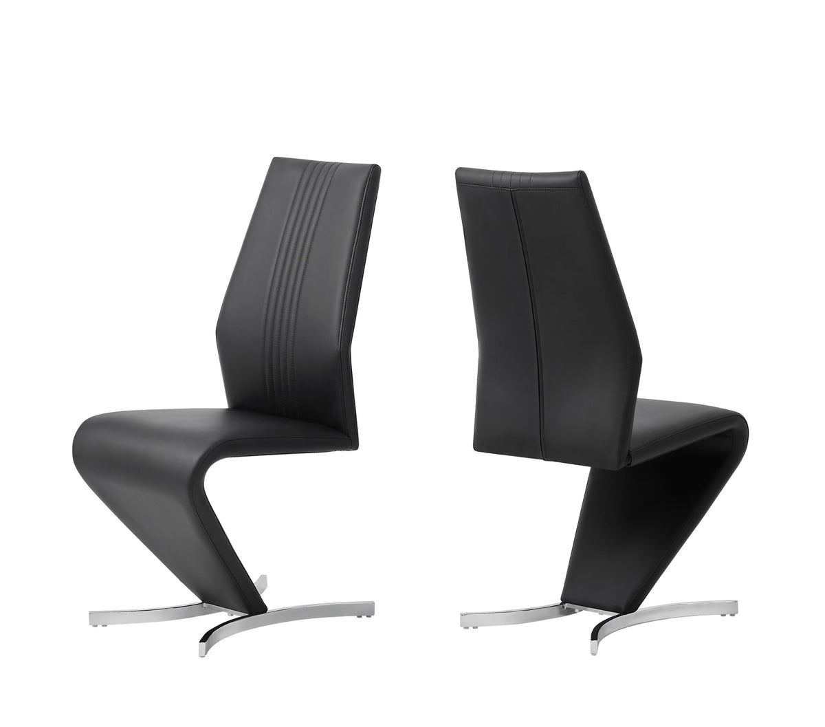 Z-Shaped Black Faux Leather Dining Chair – Vertical Stitch – Set of 2