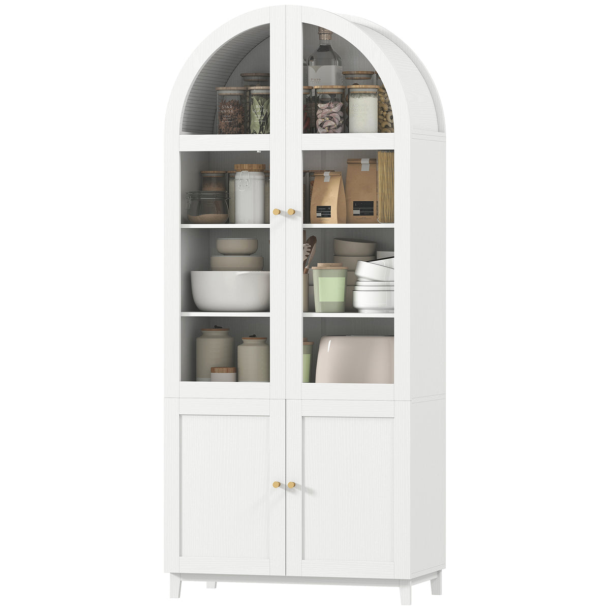 Farmhouse Kitchen Storage Cabinet with Acrylic Glass Doors – 31"W x 71"H