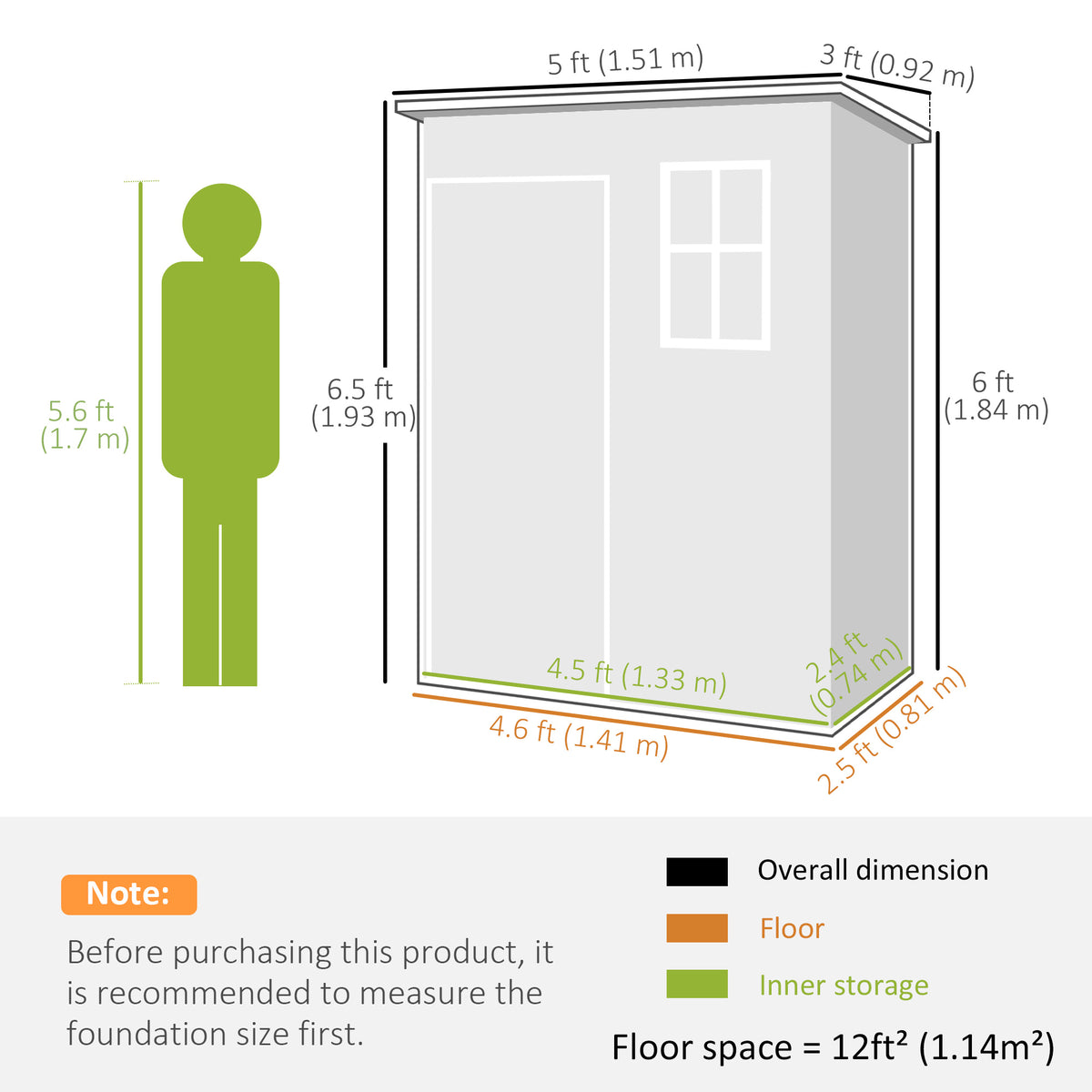 5 x 3FT Garden Shed with Floor, Outdoor Storage Shed with Lockable Door, Window and Vent for Backyard, Patio – Grey