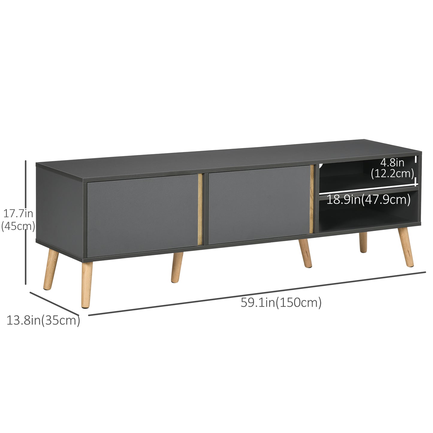 HOMCOM Modern Dark Grey TV Stand for 55-inch TVs with Storage and Cable Management