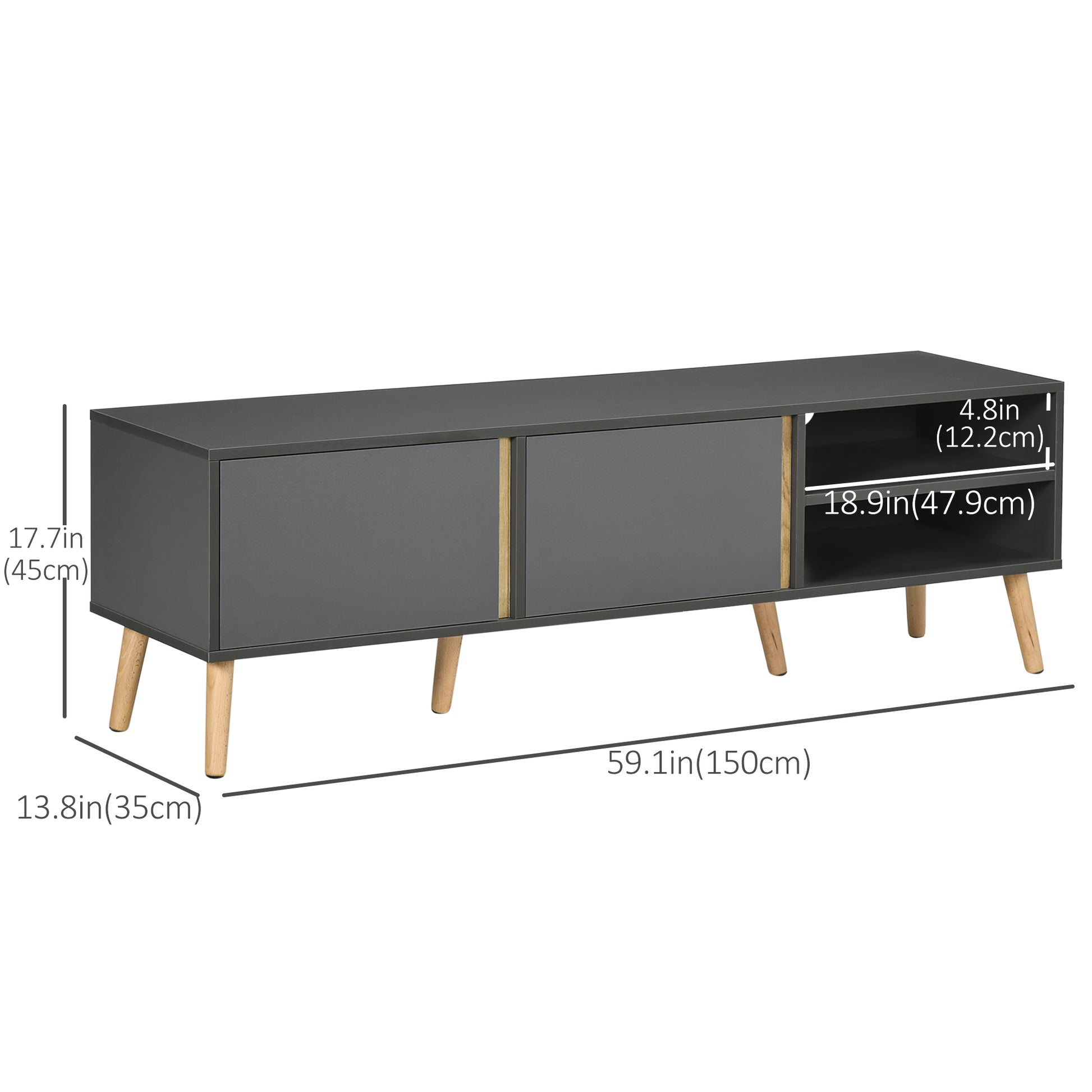 HOMCOM Modern Dark Grey TV Stand for 55-inch TVs with Storage and Cable Management
