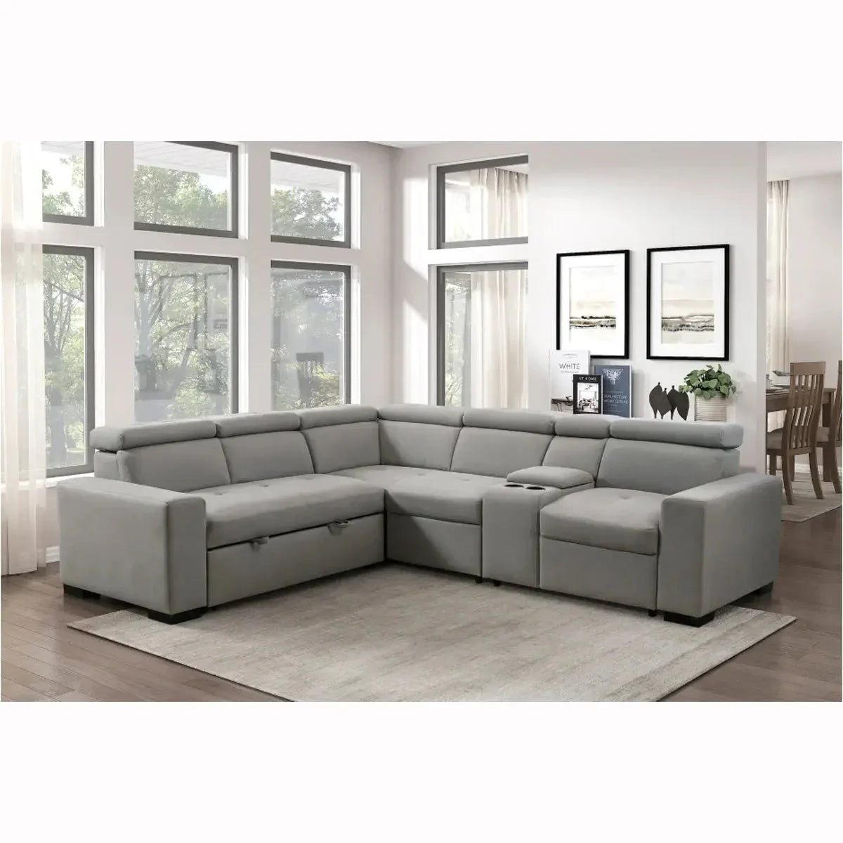 9219 Light Grey Modern Pull-Out Sofa Bed