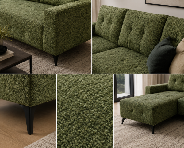 LHF Sectional Sleeper Green Convertible Pull‑Out