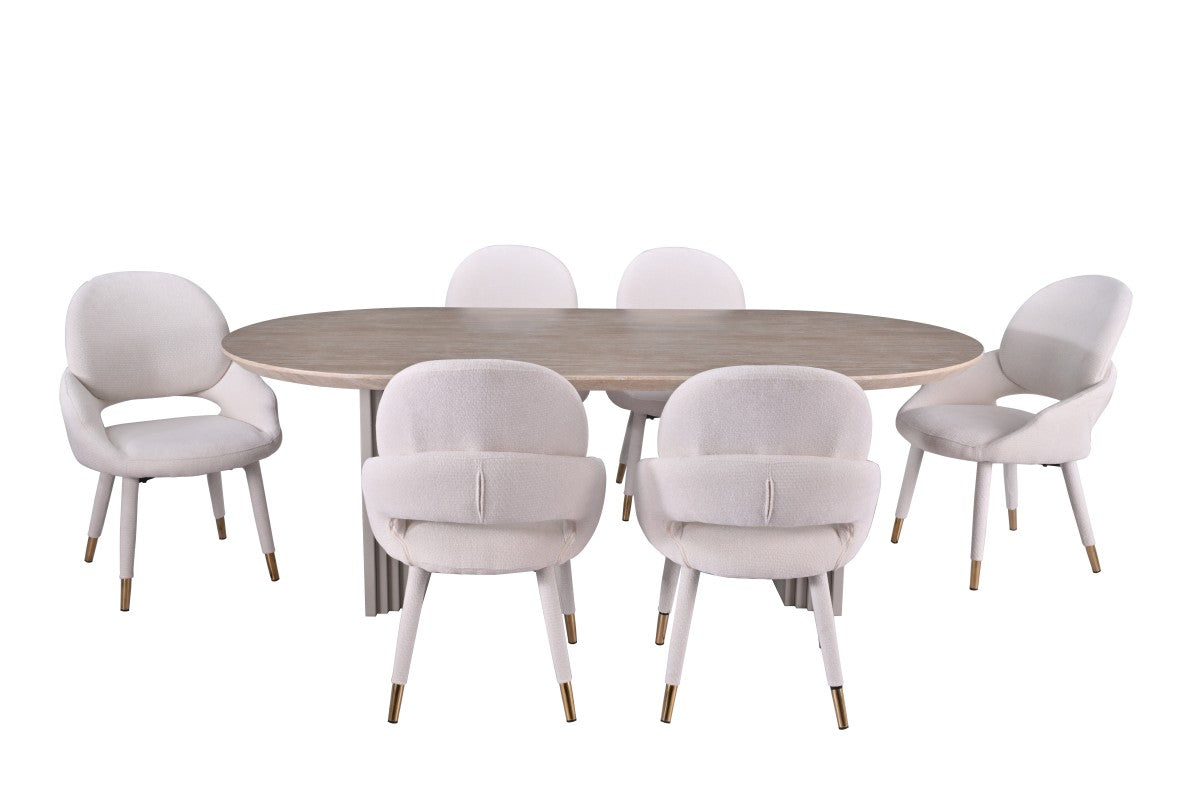 Curved 7-Piece Dining Set – Beige