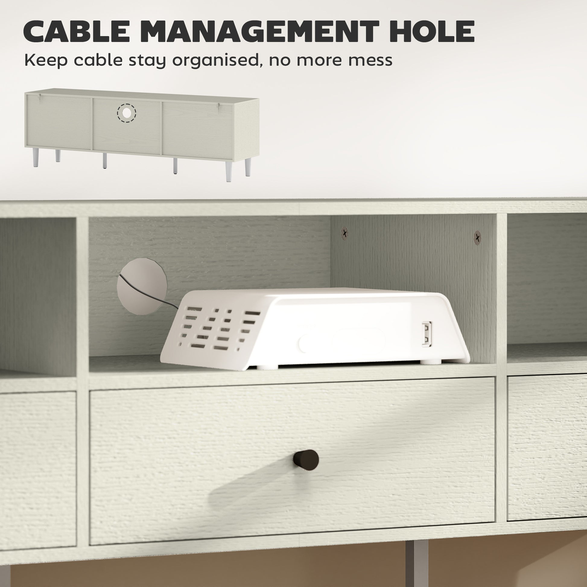 HOMCOM White Modern TV Stand for 75 Inch TVs, 3 Shelves, 3 Drawers