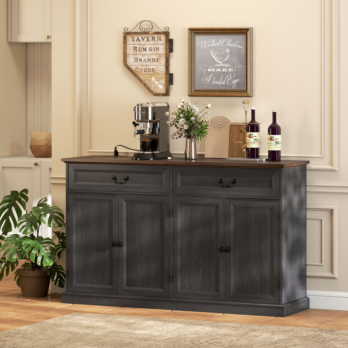 Farmhouse Sideboard with Charging Station – 55"W x 33"H
